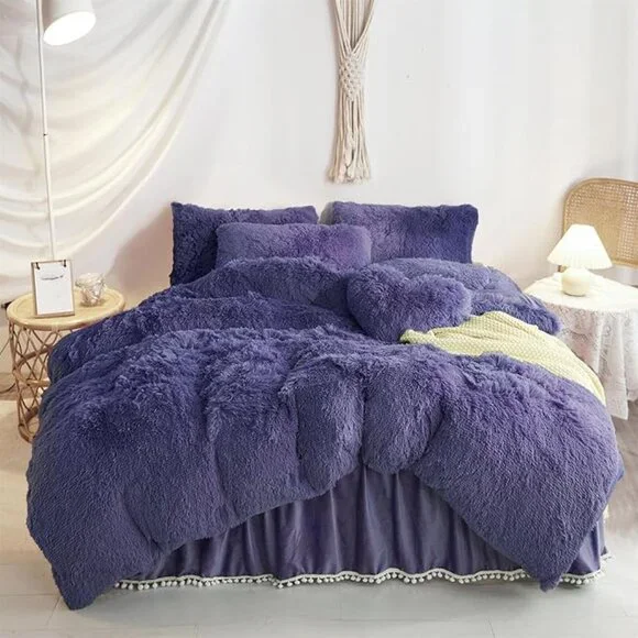 Luxury Fluffy Shaggy Duvet Cover,Cute Faux Fur Comforter Set (1 F